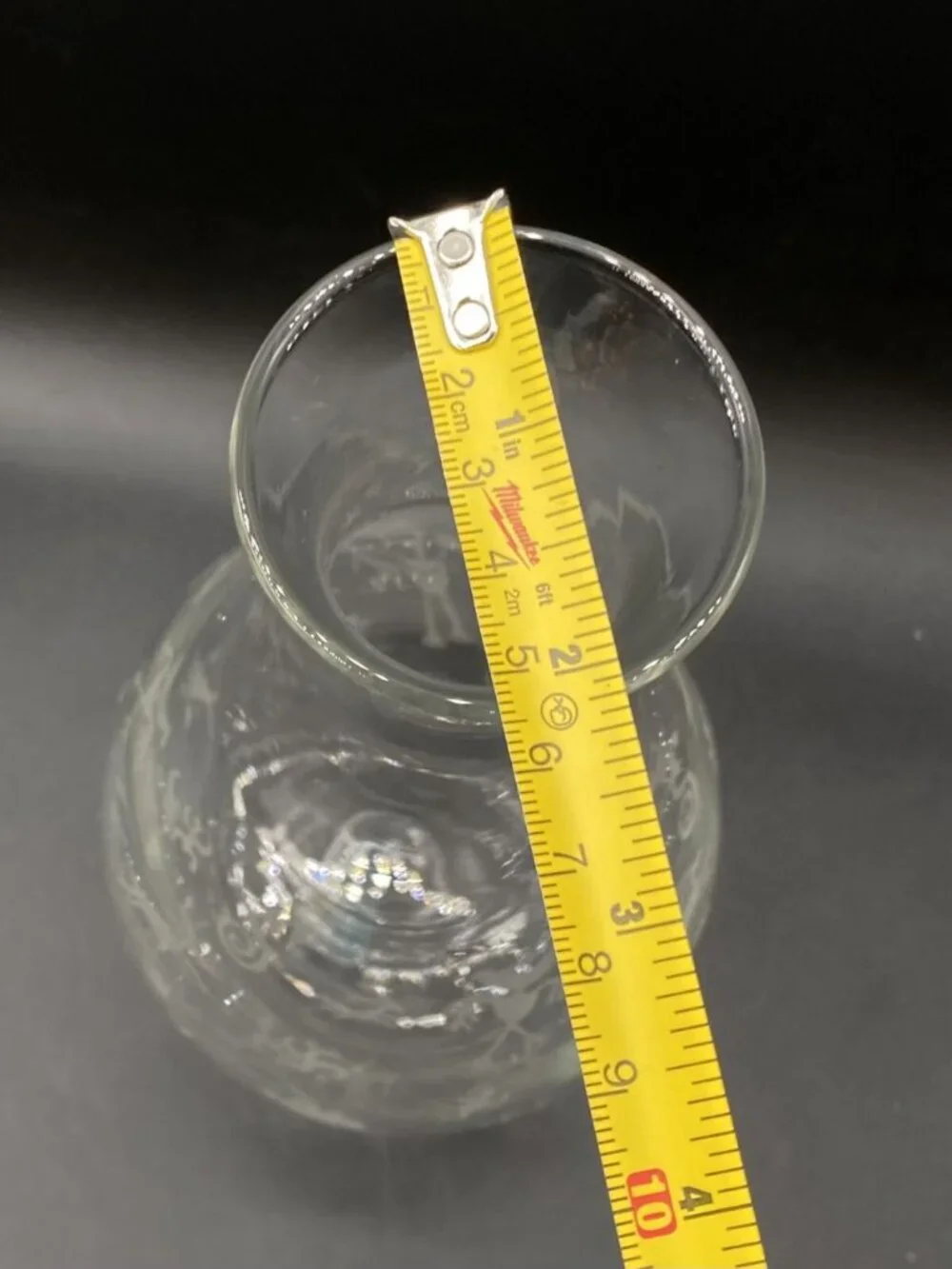 Etched Petroglyph Cave Drawings Clear 9” Tall Wine Carafe